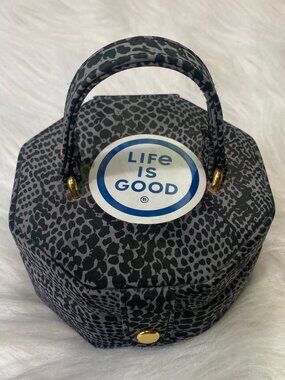 Life Is Good Small Jewelry Box with Handle Animal Print Black Gray